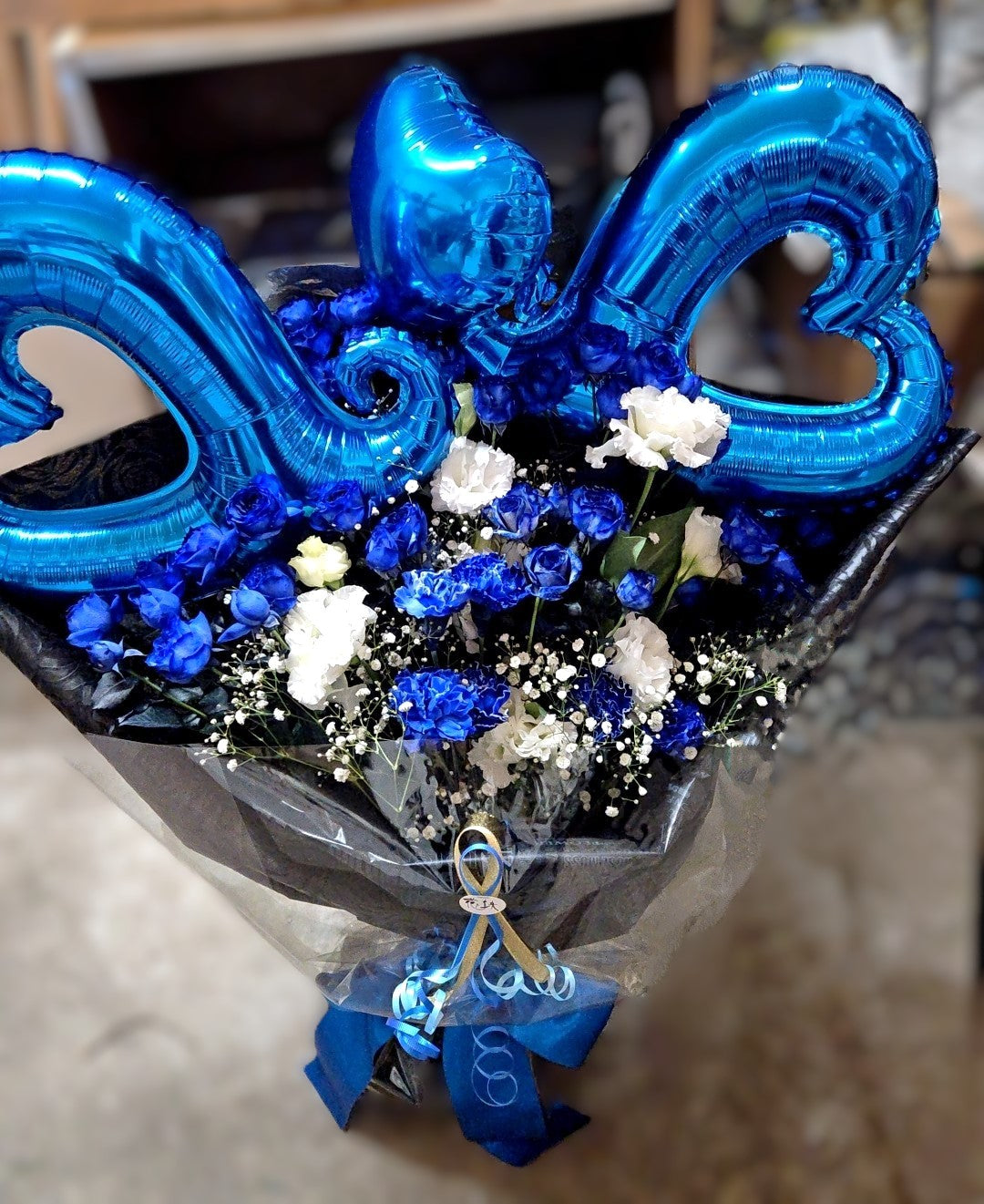 【Balloon&Flower】生花×バルーン花束 Blue