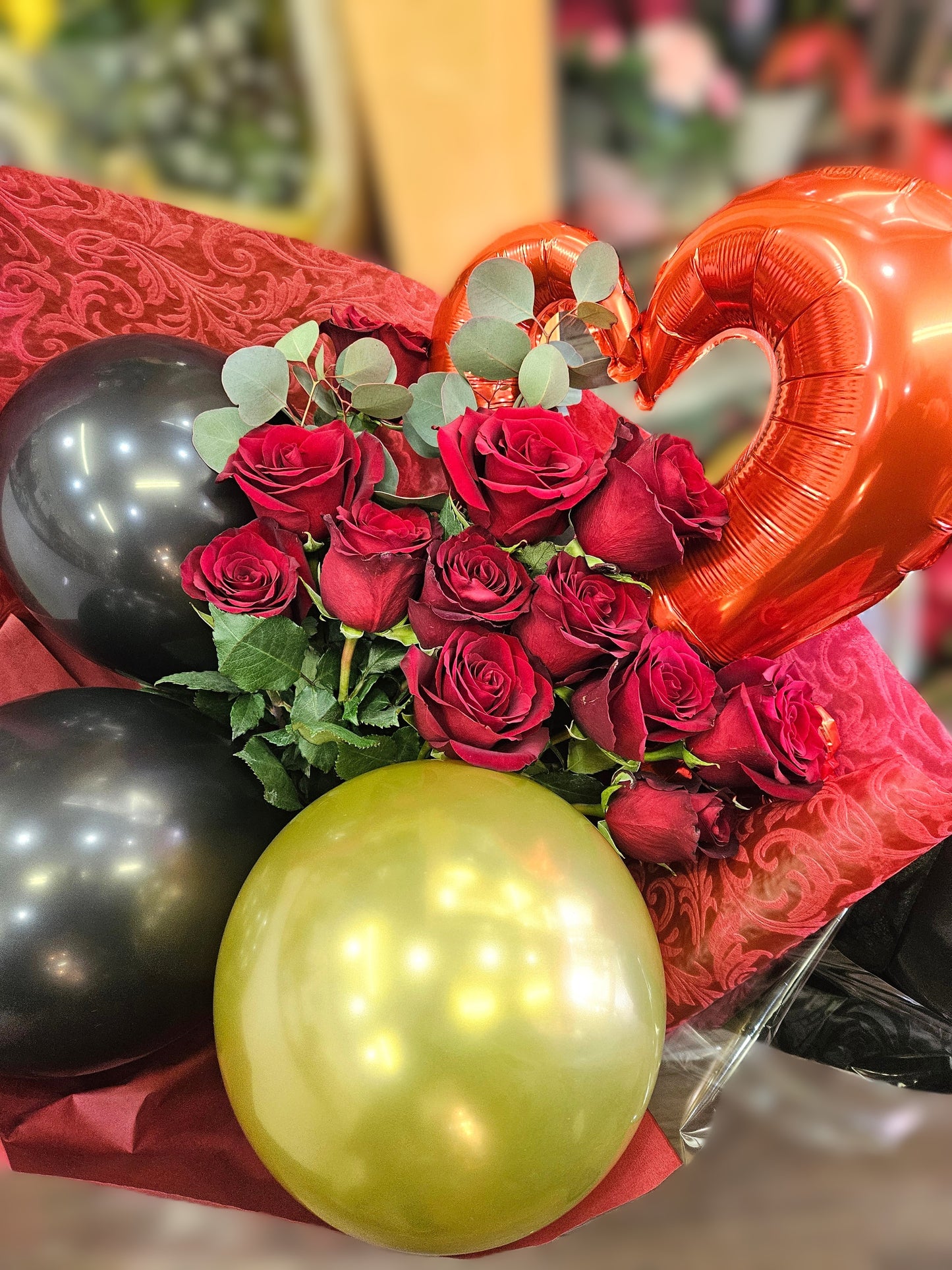 【Balloon&Flower】Red×Black花束おまかせ